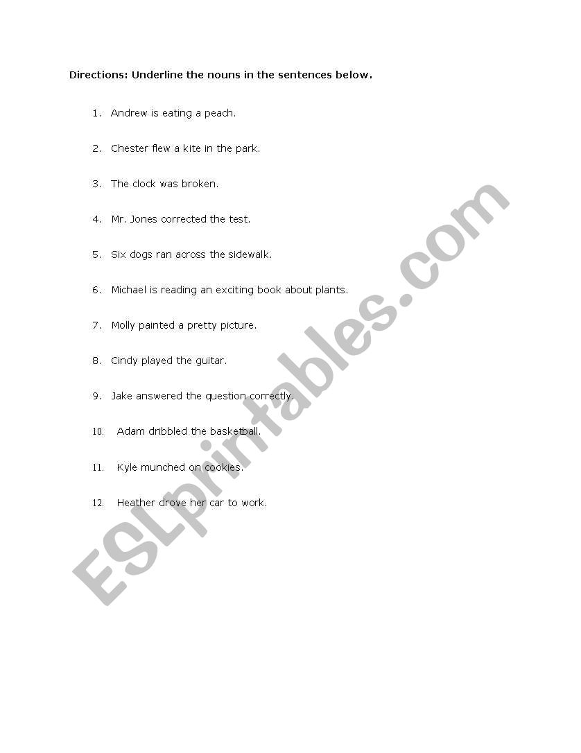 noun worksheet