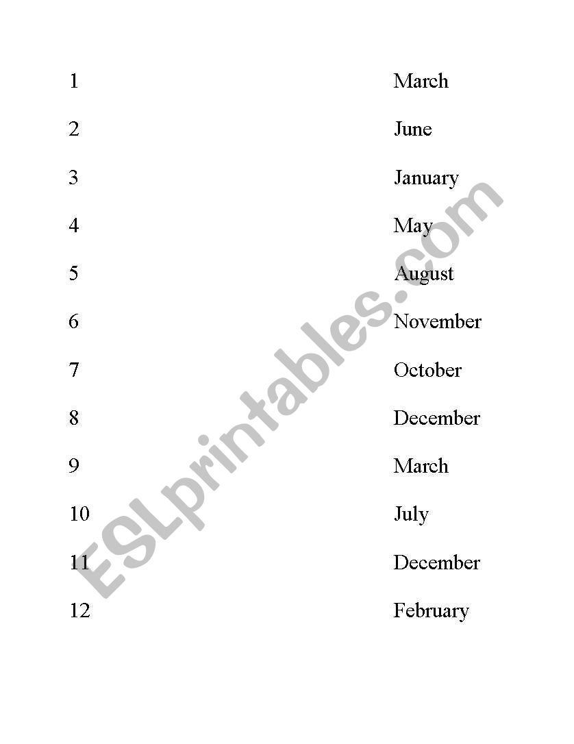 months matching worksheet worksheet