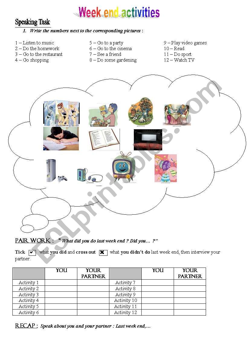 Last weekend activities worksheet