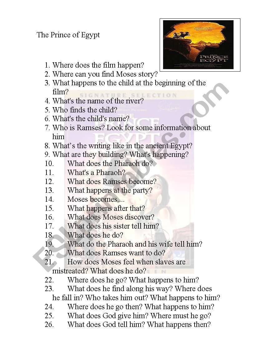 Tne Prince of Egypt worksheet