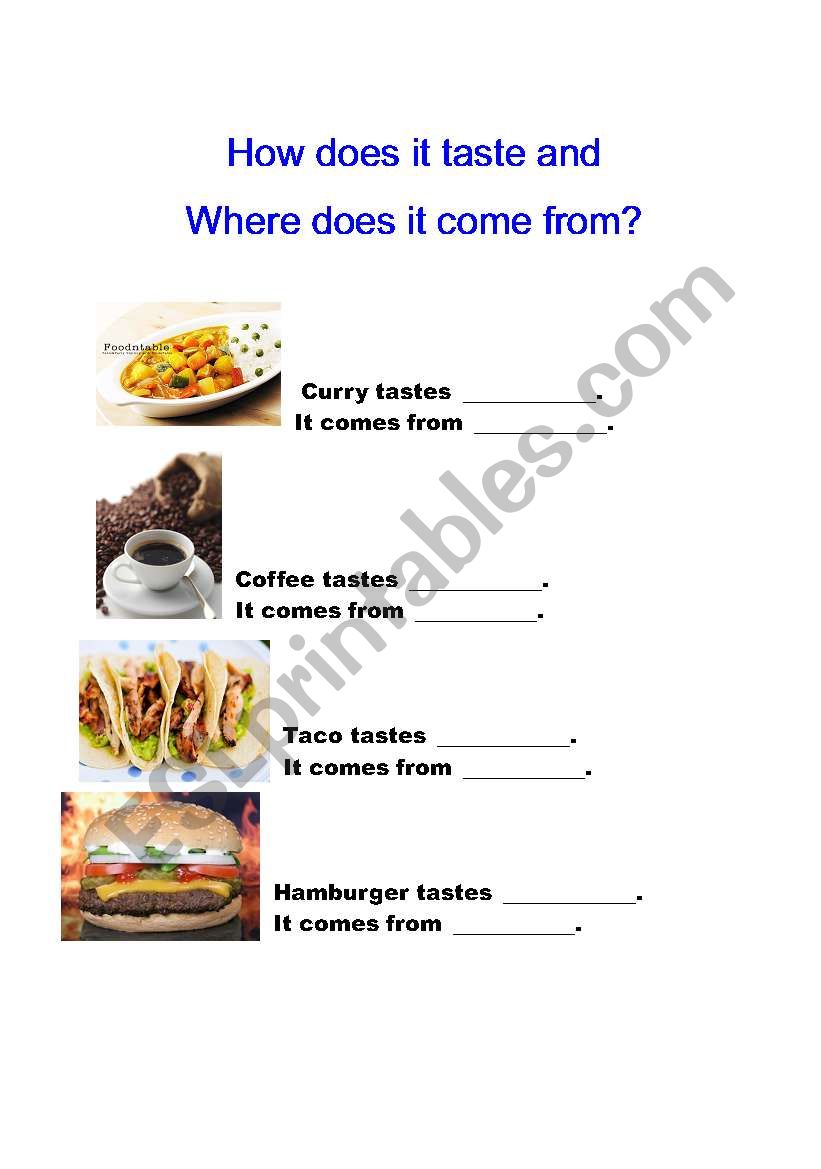 tastes and origins of food worksheet