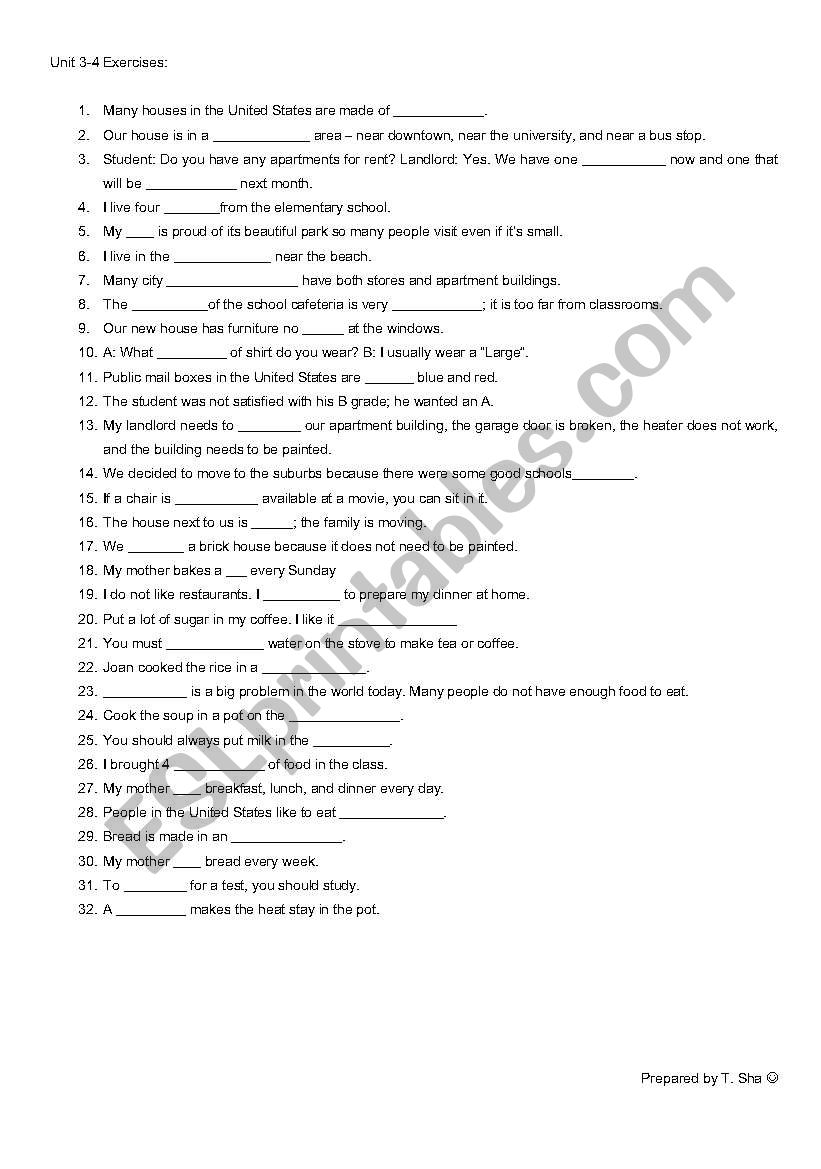 Vocabulary worksheet