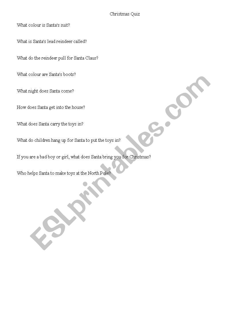 Christmas Quiz worksheet