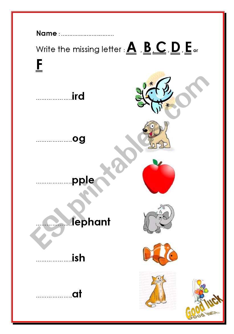 Write the missing letter. worksheet