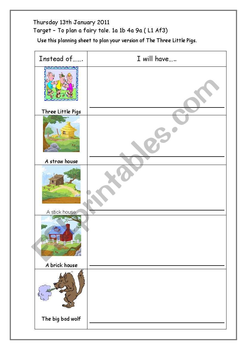 Three Little Pigs worksheet
