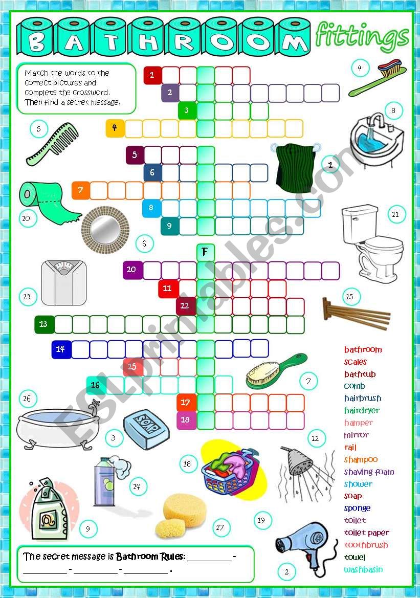 Bathroom Fittings - CROSSWORD (B&W + KEY included)