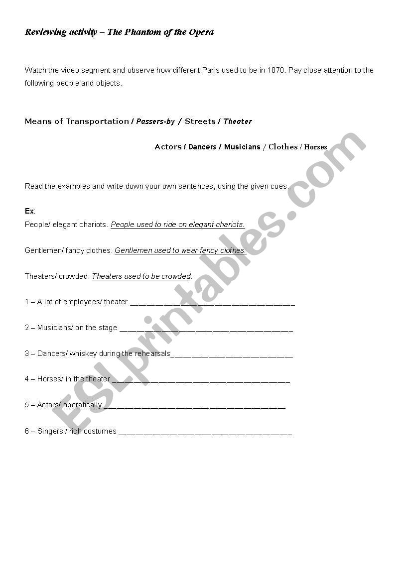 Phantom of the opera worksheet