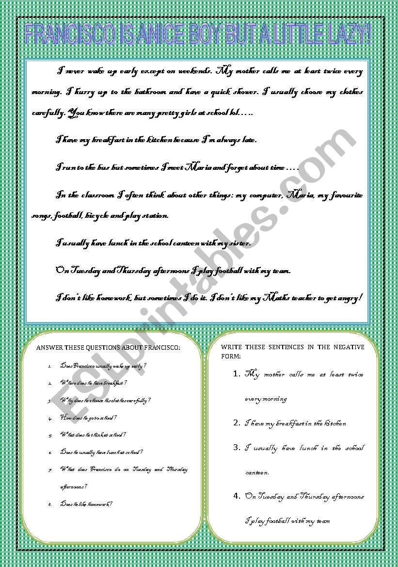 FRANCISCOÂ´S DAILY ROUTINE worksheet