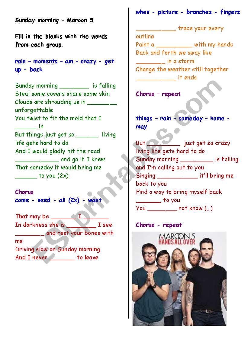 Maroon 5 - Girls like you song and n…: English ESL worksheets pdf & doc