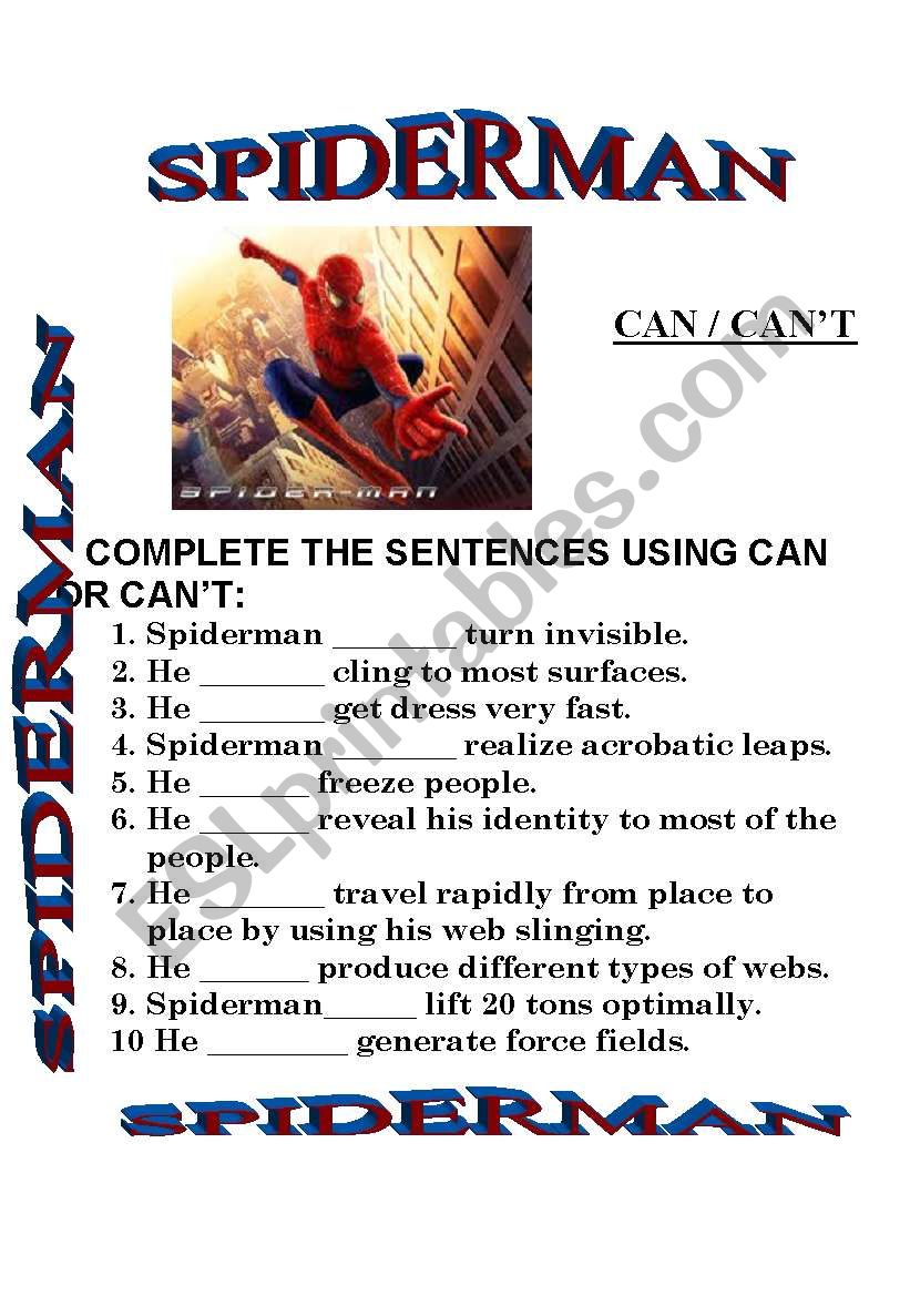 CAN / CANT SPIDERMAN worksheet