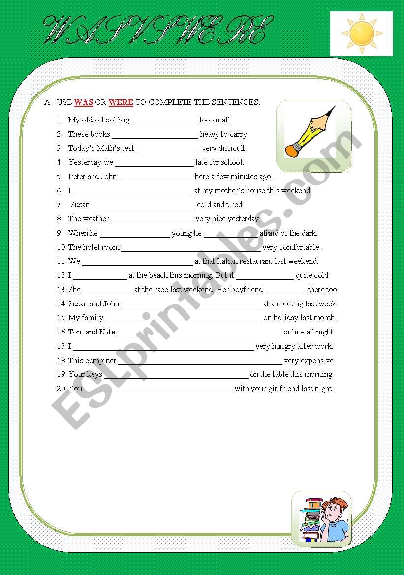 verb to be: was and were worksheet