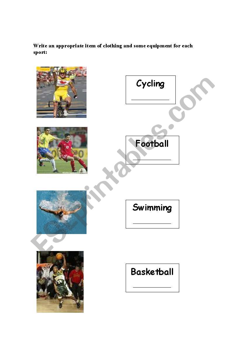 SPORTS CLOTHES & EQUIPMENT worksheet