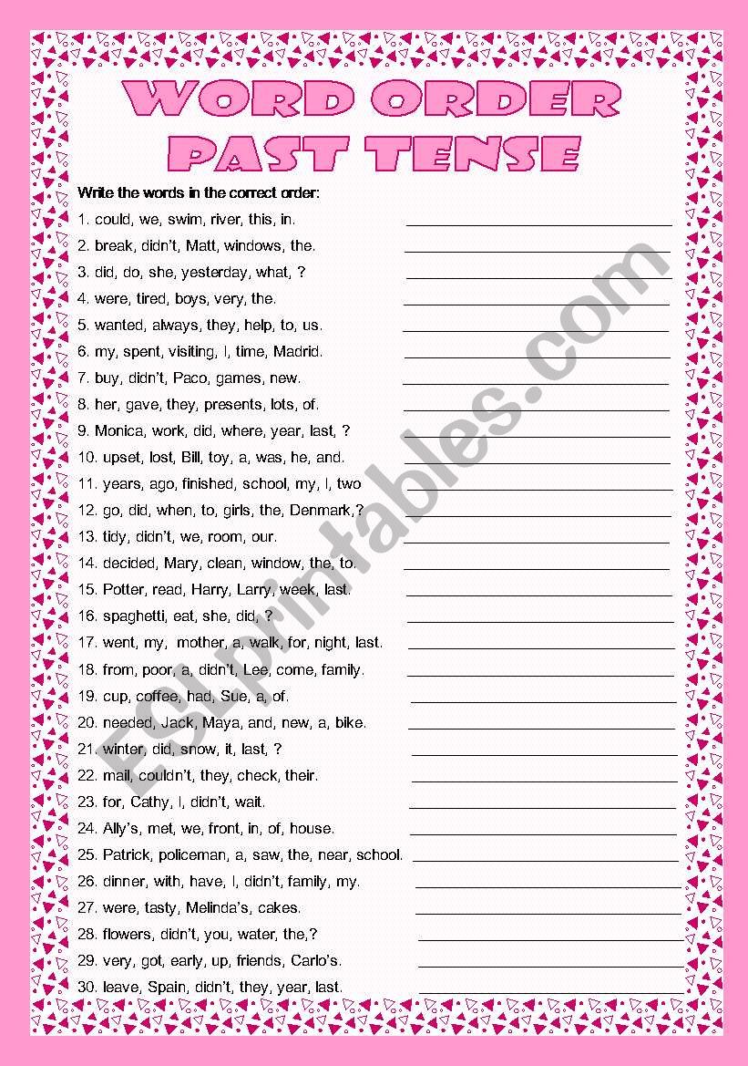 Word order past tense worksheet