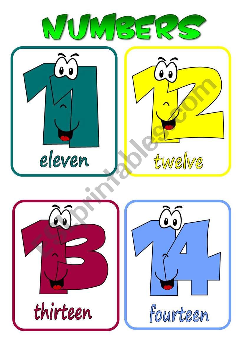 numbers 11 20 flashcards esl worksheet by mada 1