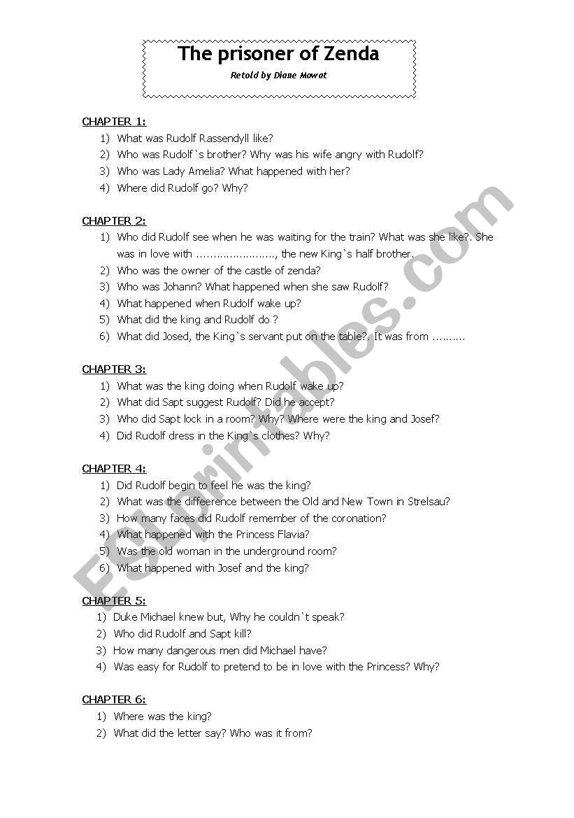 The prisoner of Zenda worksheet