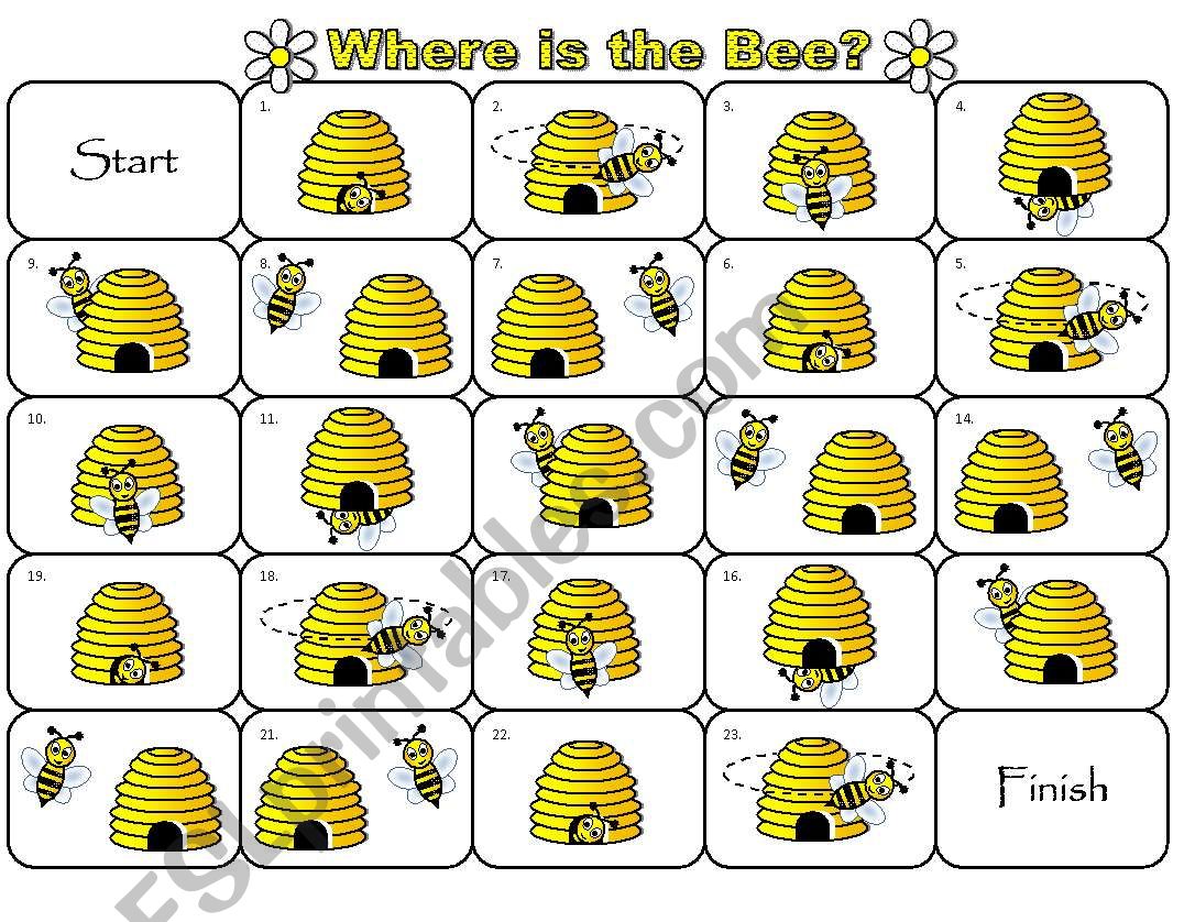 Where is the Bee Preposition Dominoes and Memory Cards Part 3 of 3