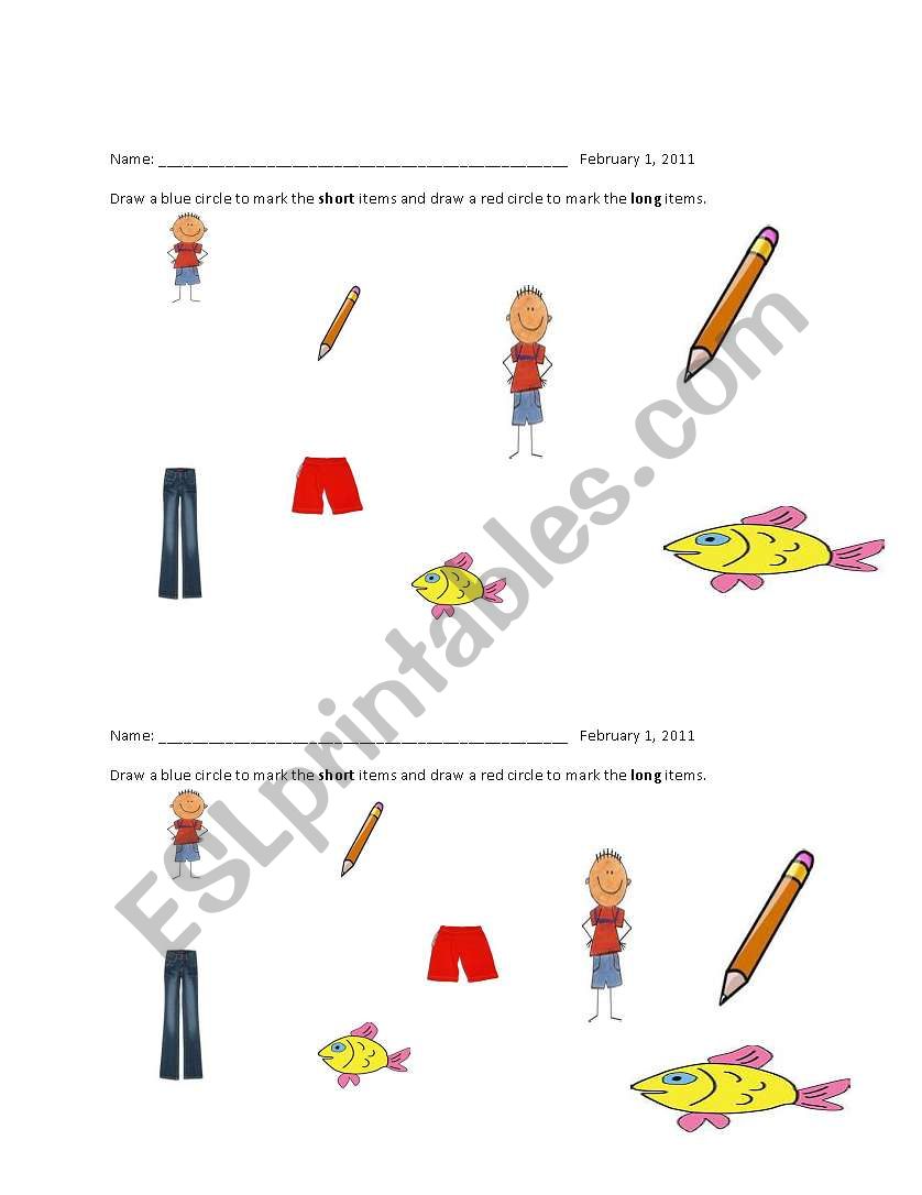 short and long worksheet