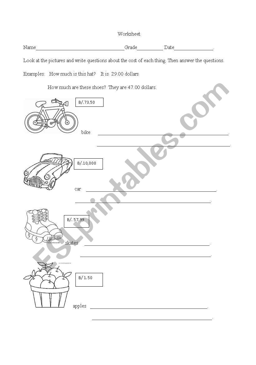 how much is this? worksheet