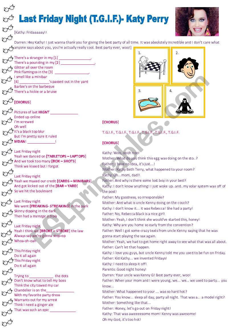 Last Friday Night- Katy Perry worksheet