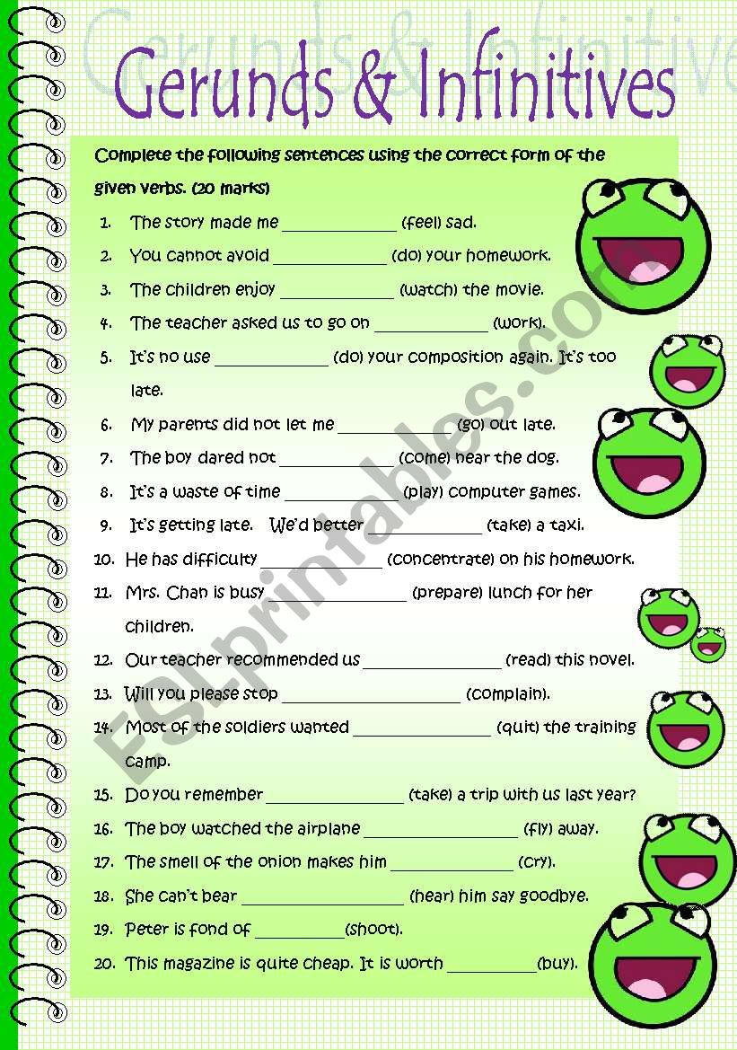 Gerunds and Infinitives worksheet