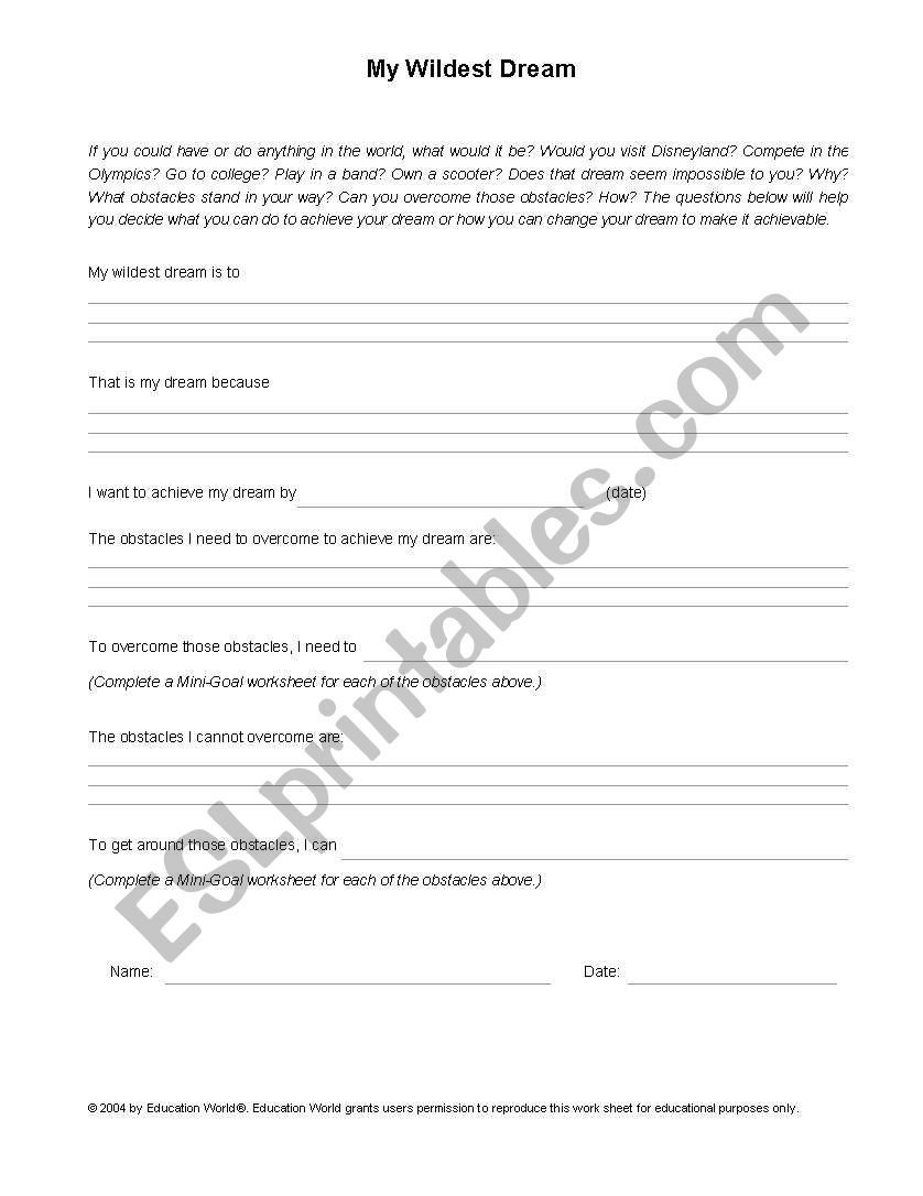 My Dreams worksheet
