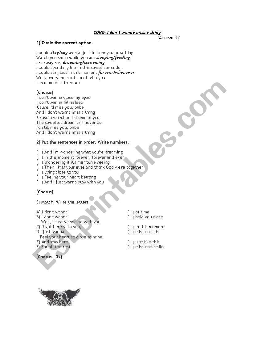 Song - I donÂ´t wanna miss a thing - Aerosmith