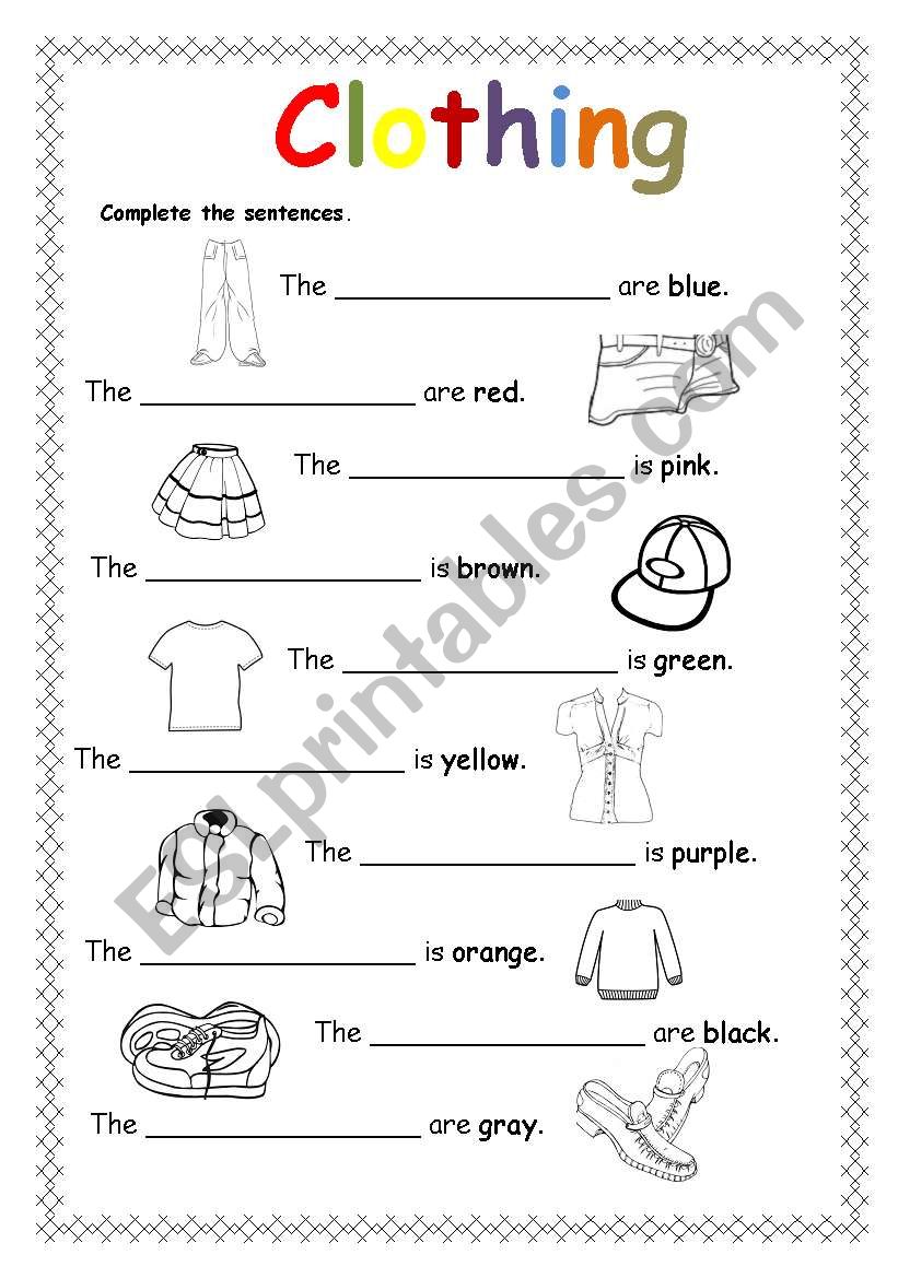 Clothing # 3 worksheet