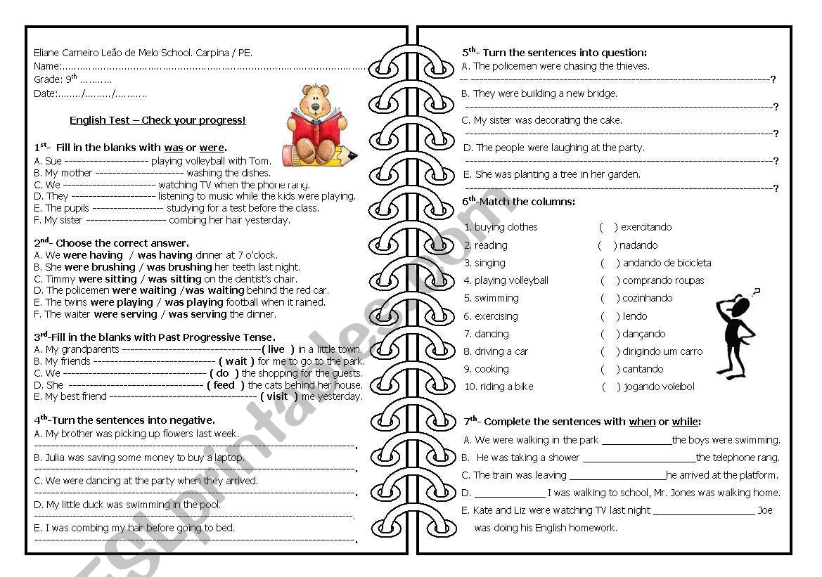 Past continuous tense worksheet