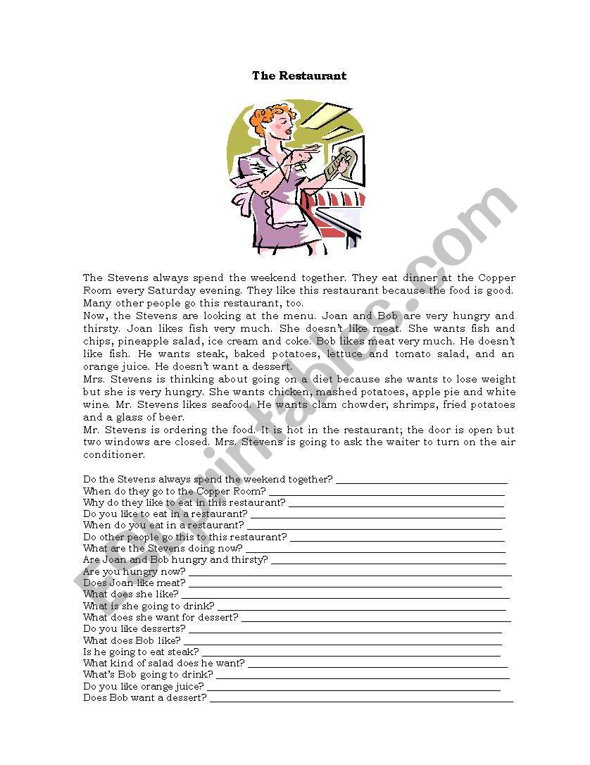 The Restaurant worksheet