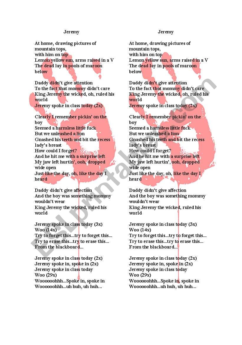 Jeremy -  song worksheet