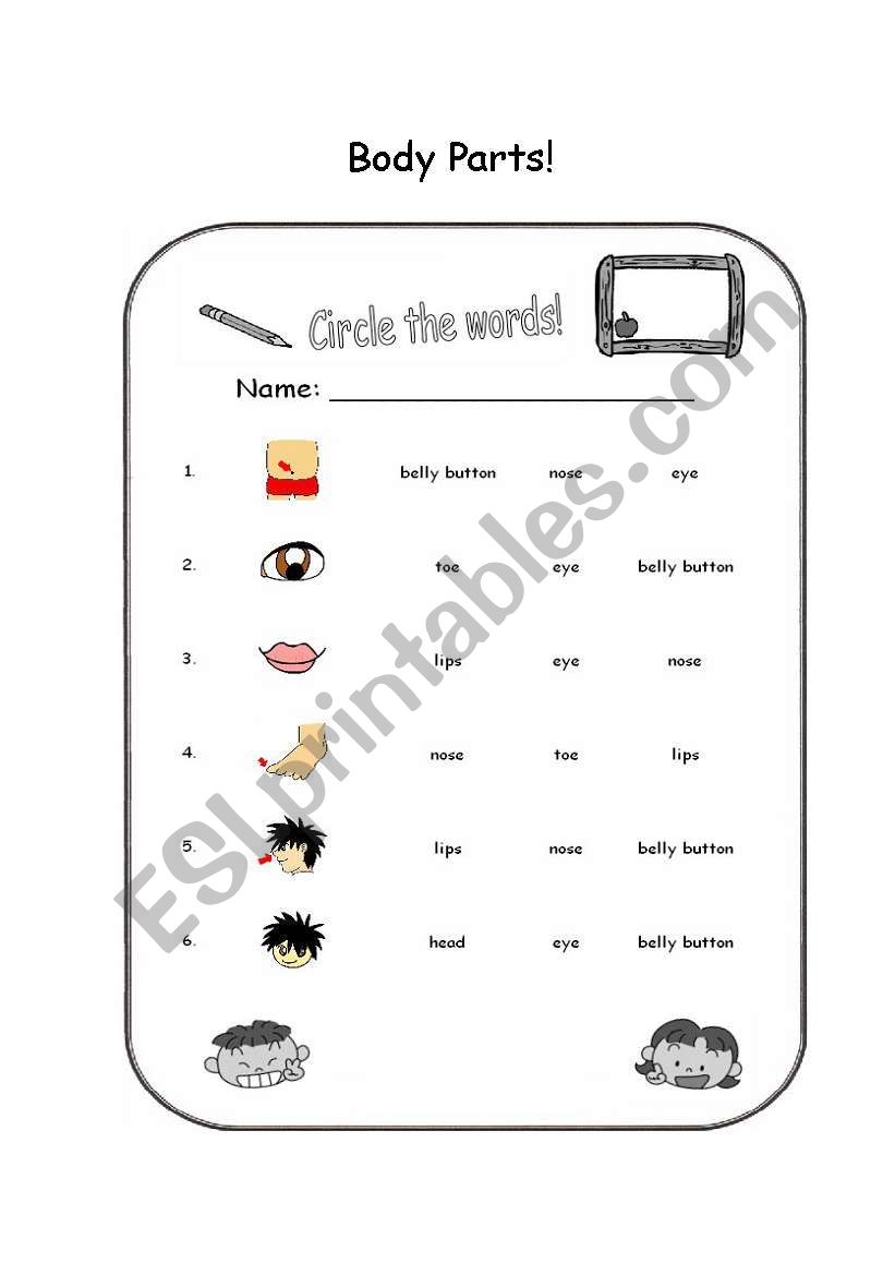 Body Parts - Circle the Word worksheet