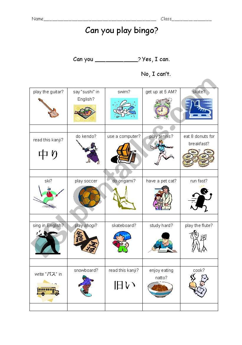 BINGO can you worksheet