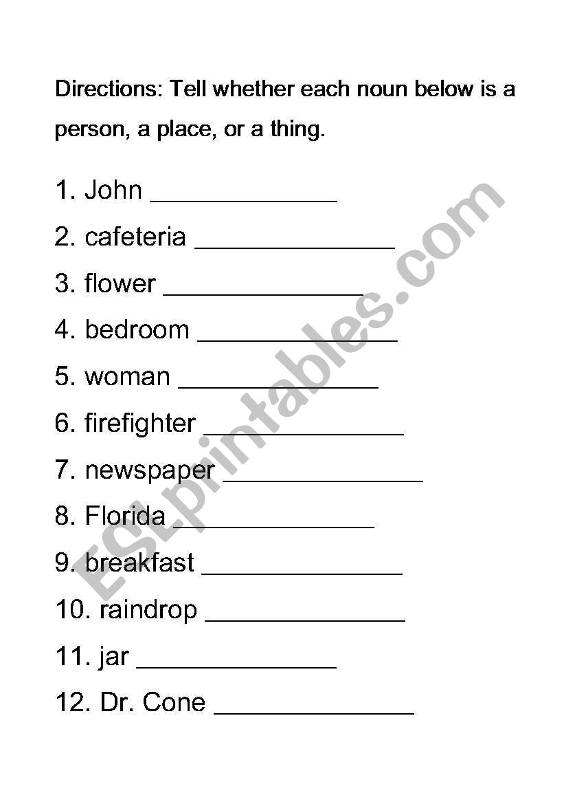 nouns worksheet