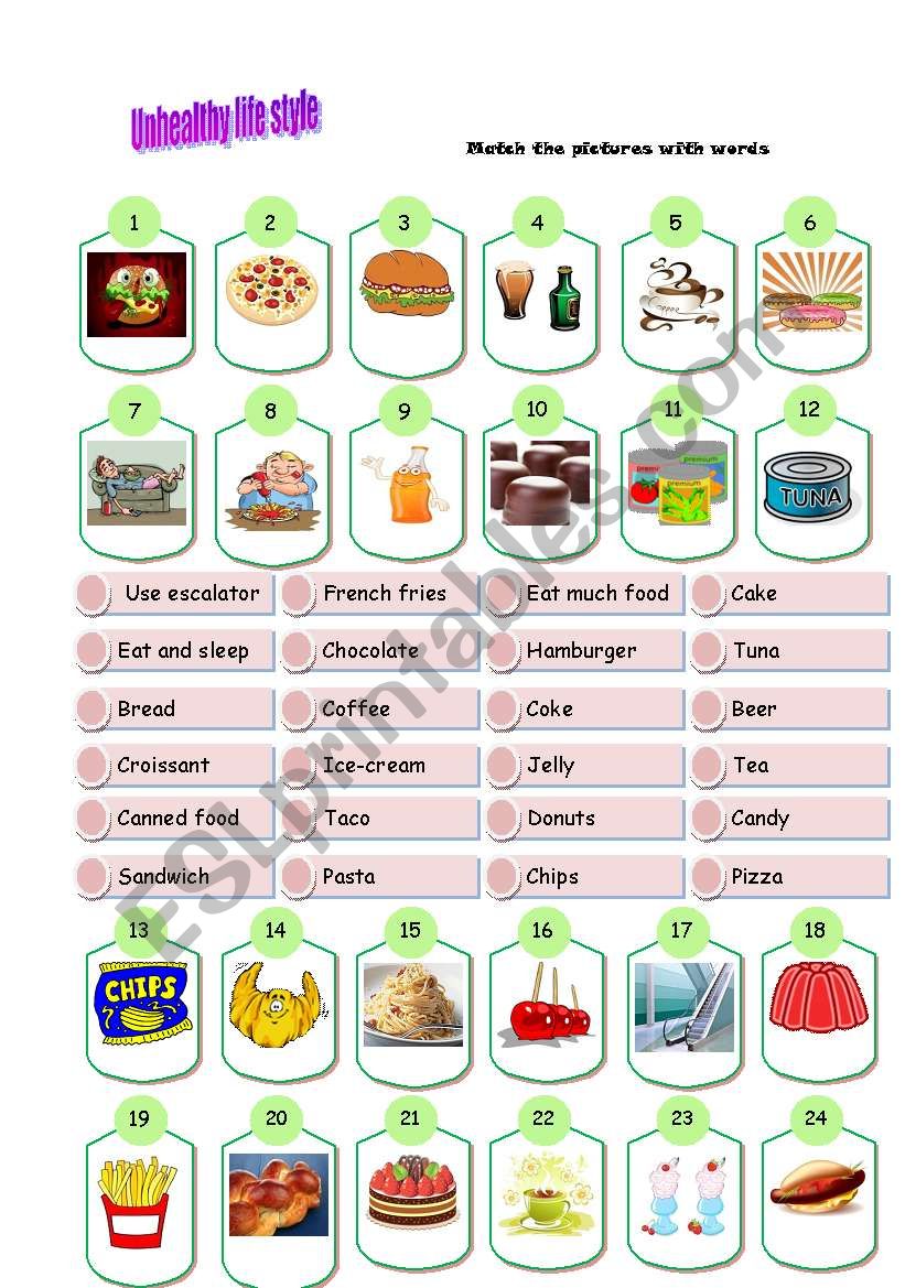 unhealthy life style worksheet