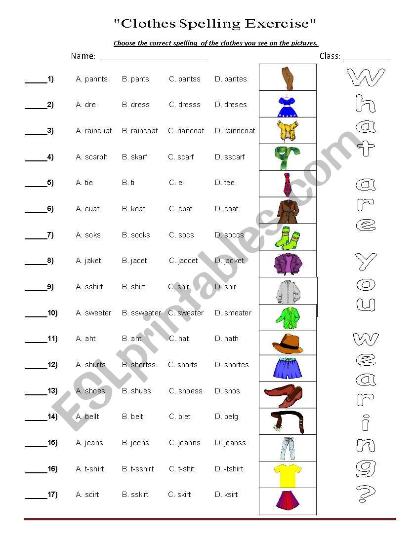 Clothes Spelling Exercise worksheet