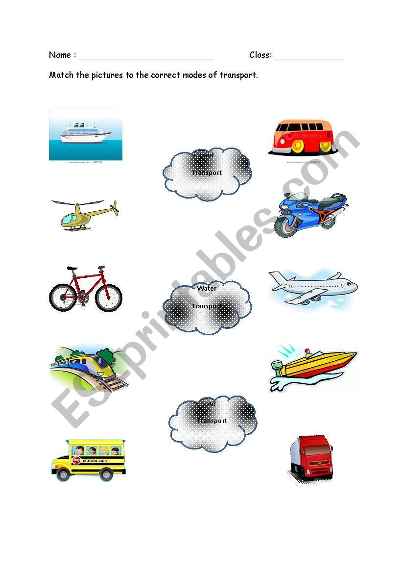 Means of Transport worksheet