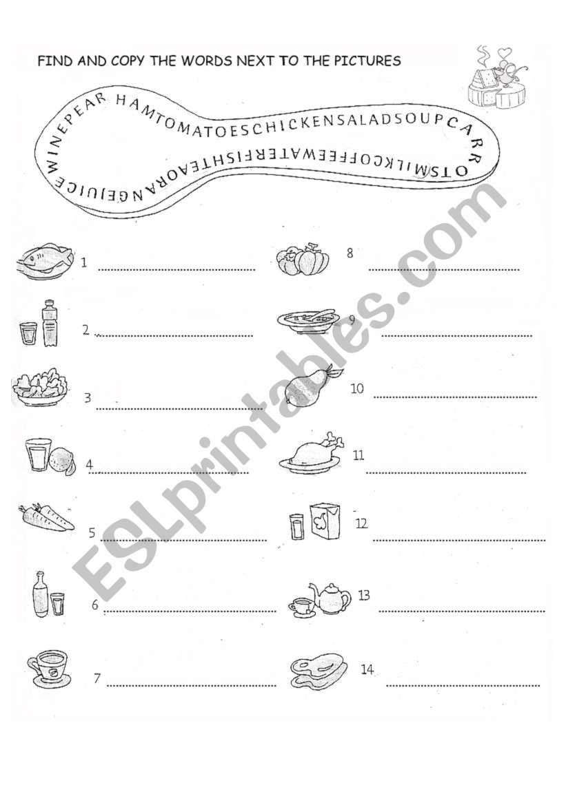 foods and drinks worksheet