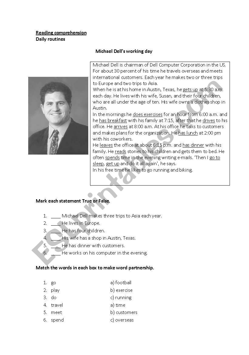 Michael Dells working day worksheet