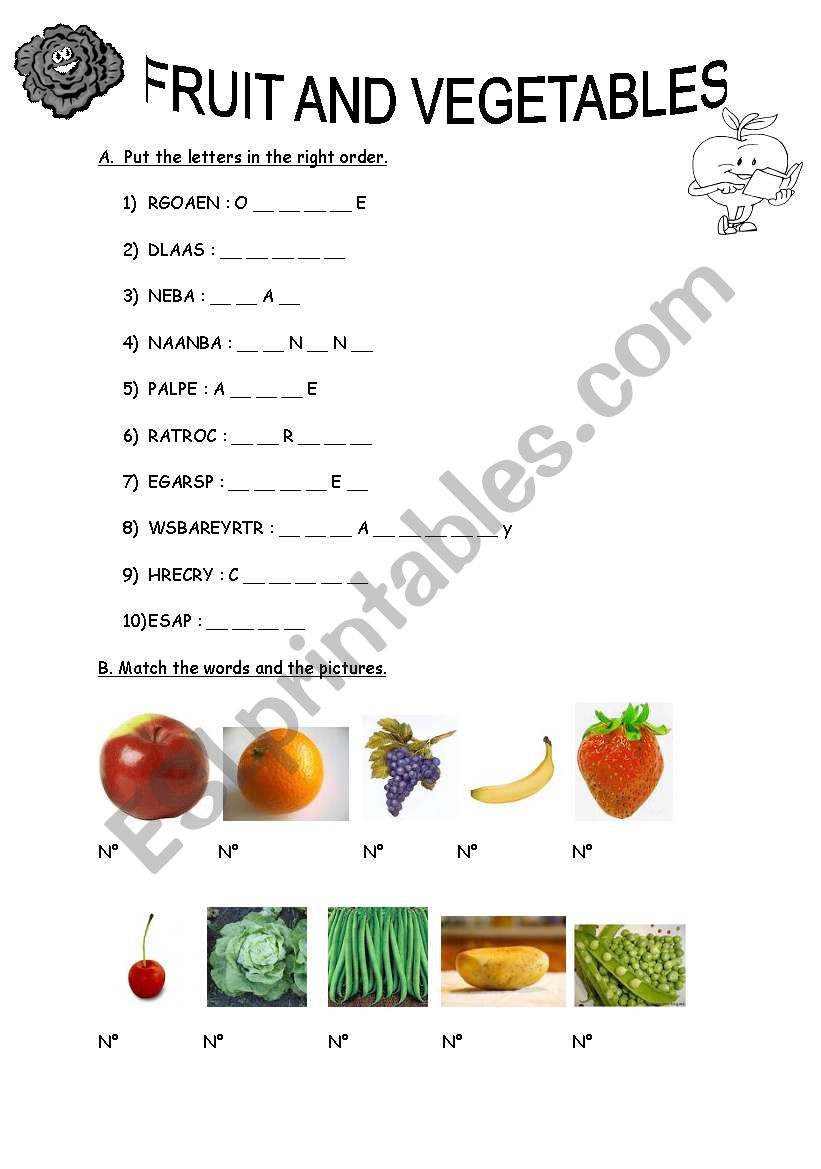 Fruit and vegetables worksheet