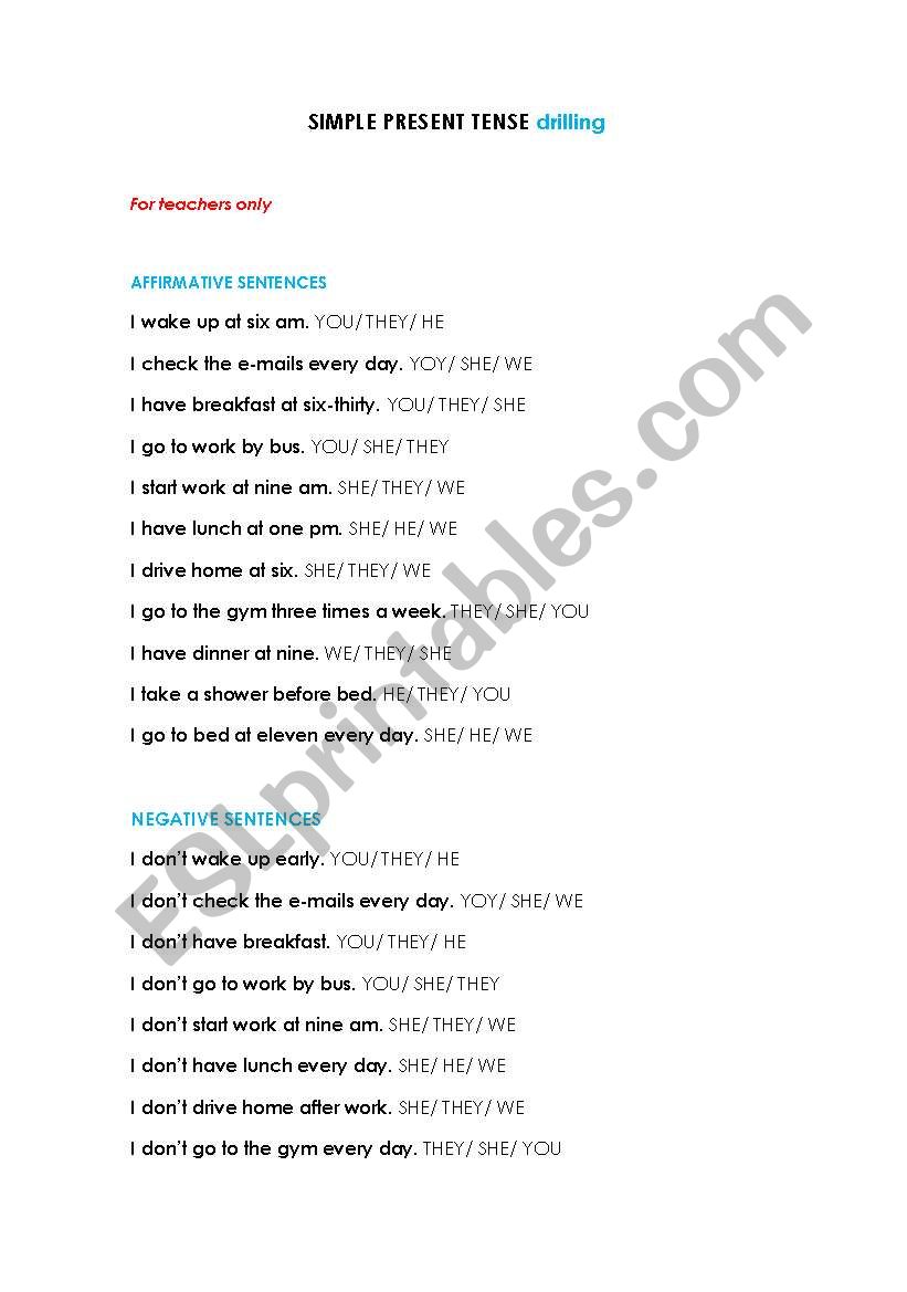 SIMPLE PRESENT TENSE drilling FOR TEACHERS 