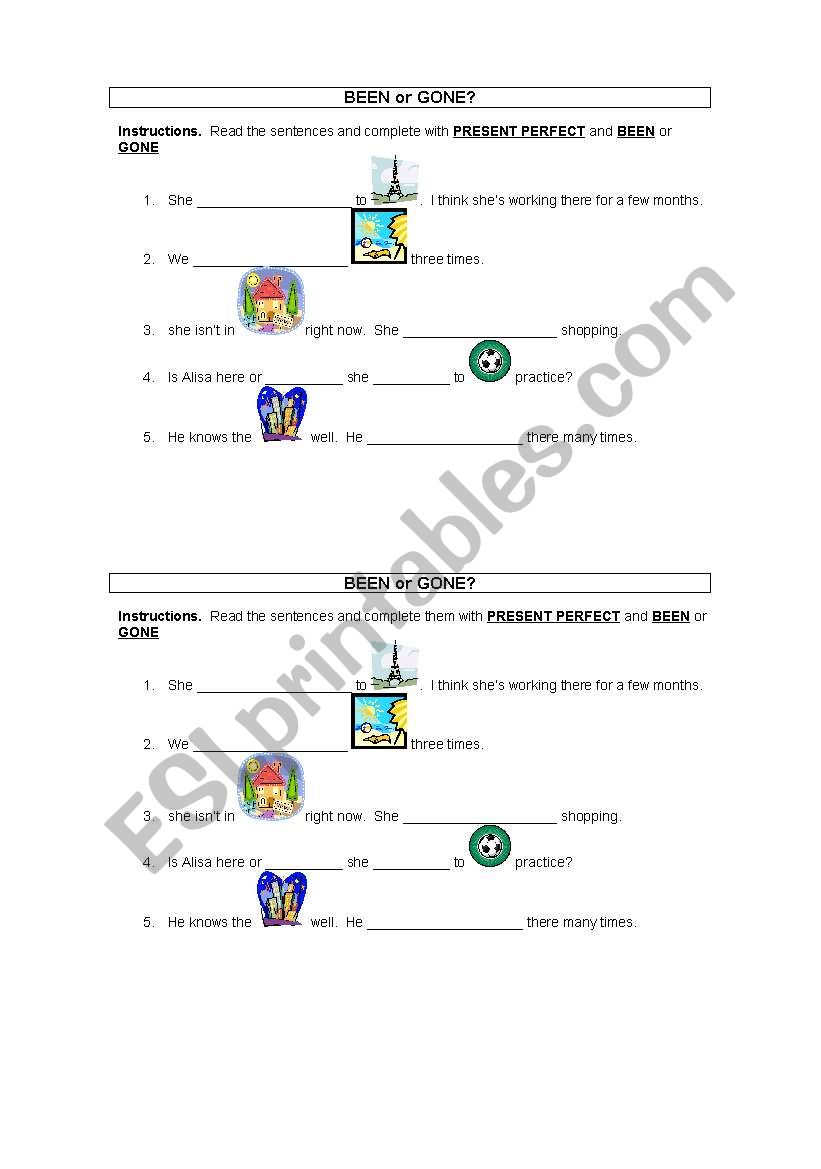 Been or Gone?? worksheet