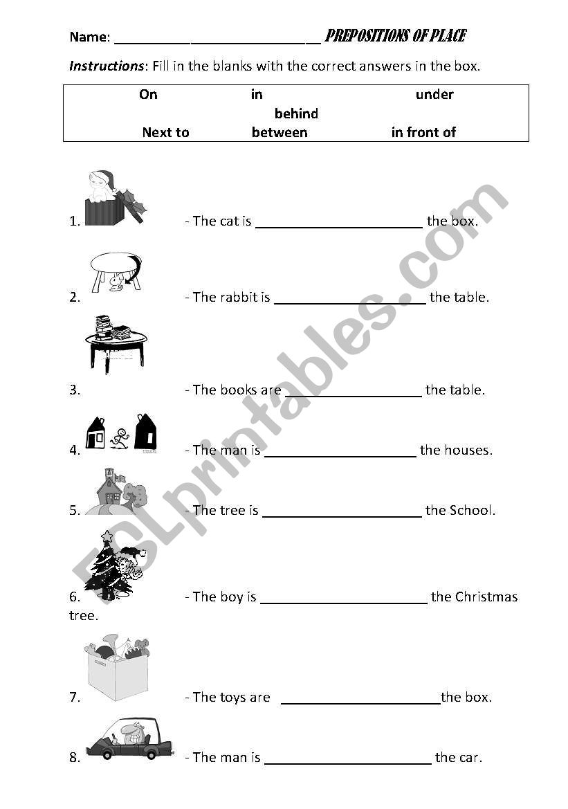 prepositions of place worksheet