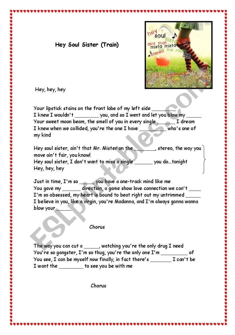 Hey Soul Sister! By Train worksheet