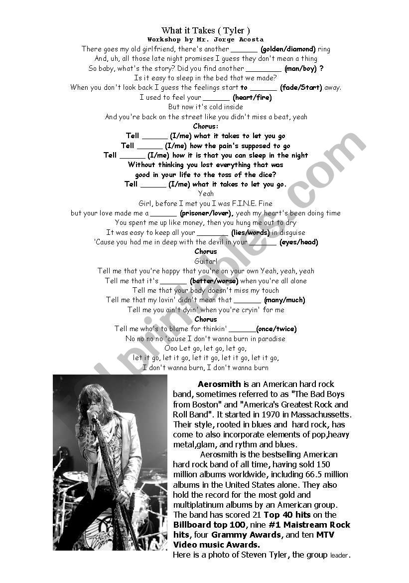 What it Takes - Aerosmith worksheet