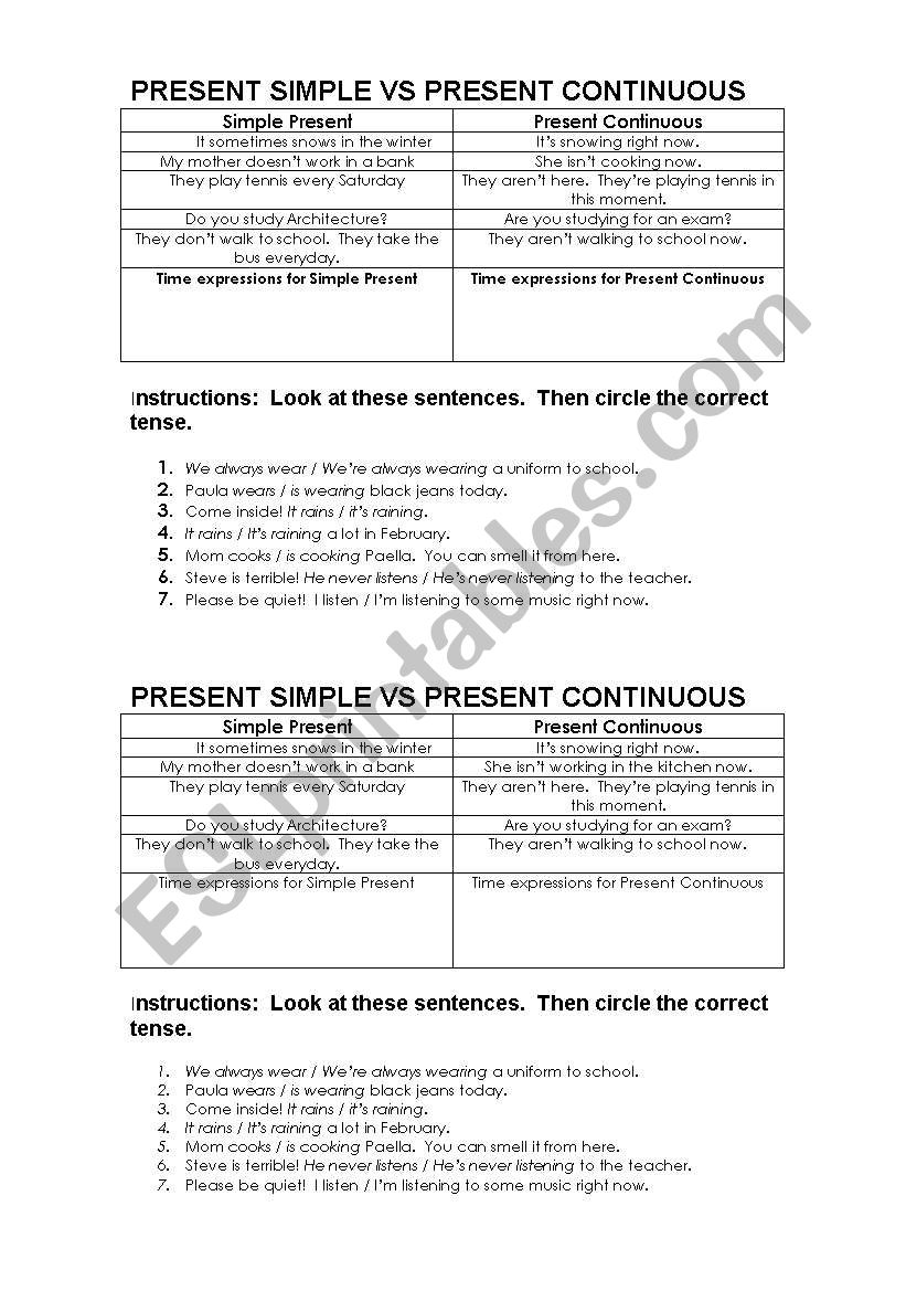 present simple vs present continuous