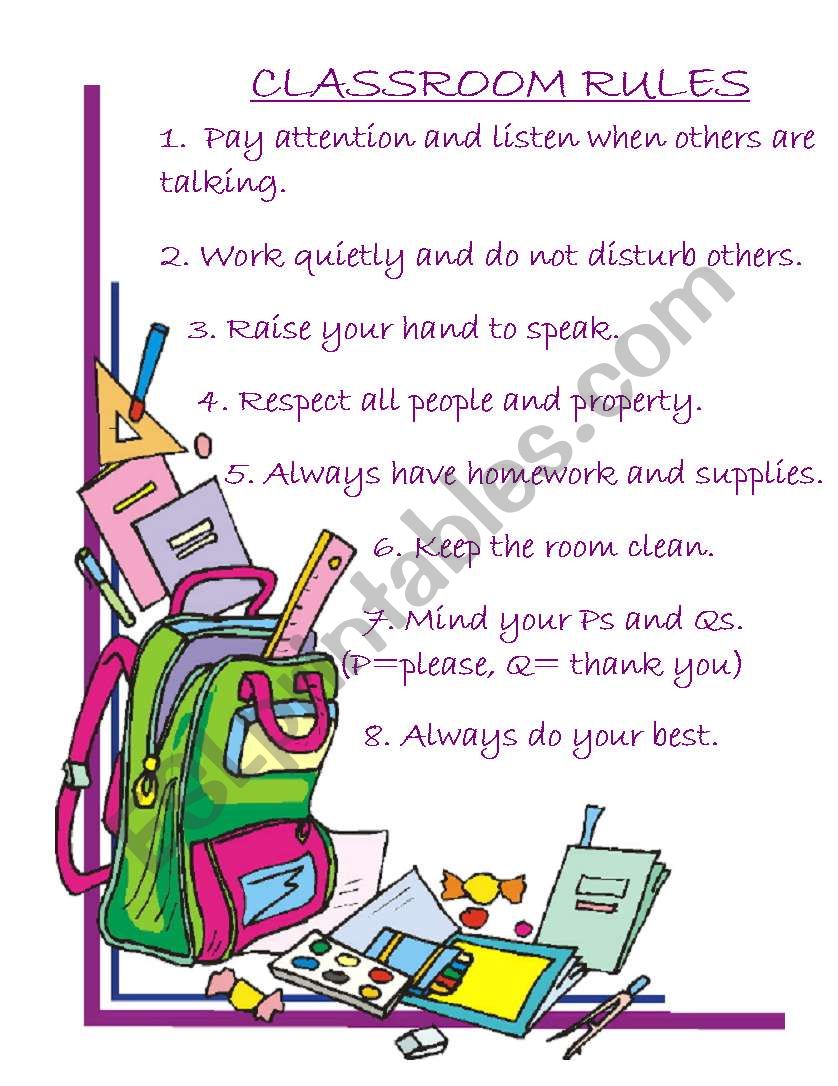 classroom-rules-esl-worksheet-by-olgarero