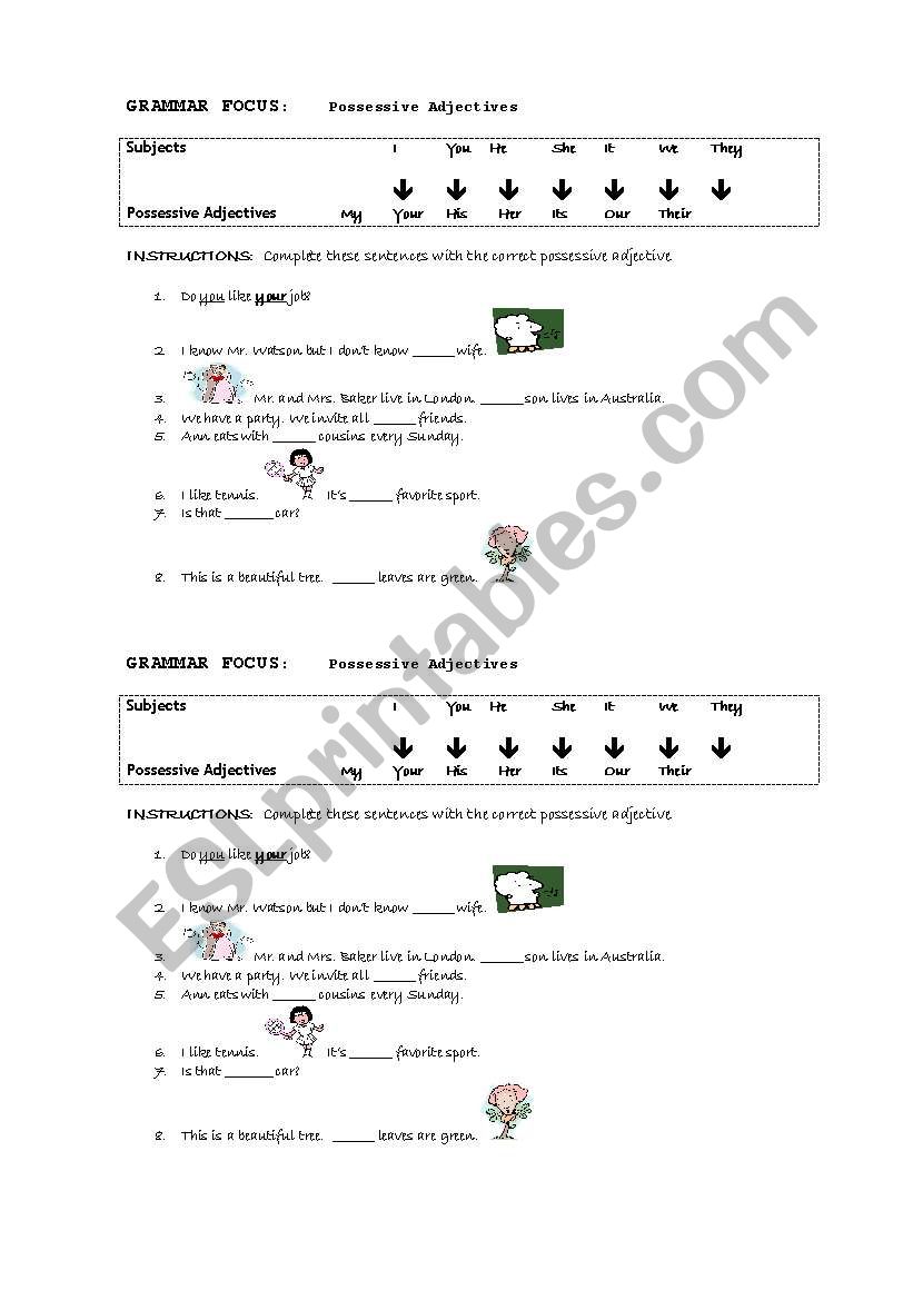 possessive pronouns worksheet