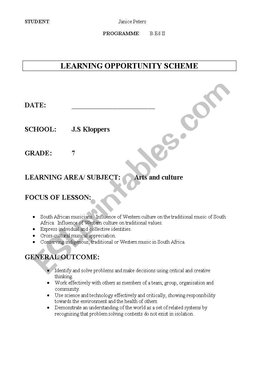 Lesson plan worksheet