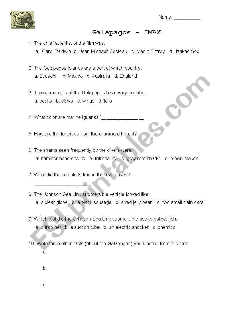 Galapagos Movie Worksheet worksheet