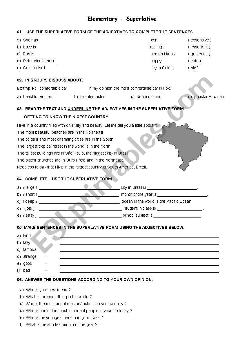 Superlative worksheet